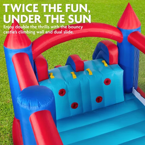 Miniatura 4 de Sunny & Fun Castillo hinchable inflable con doble tobogán – Resistente para la diversión al aire libre – Pared de escalada, toboganes, casa