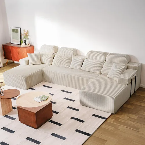 Miniatura 10 de Sofá Seccional Cloud Sin Estructura con Otomana, Sofá Modular en Forma de L con Cojín de Capas, Sofás Cómodos y Esponjosos para Sala de Estar, Sin