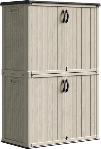 Miniatura 13 de Patiowell Armario de almacenamiento de plástico para exteriores de 26 pies cúbicos, cobertizo de almacenamiento horizontal impermeable