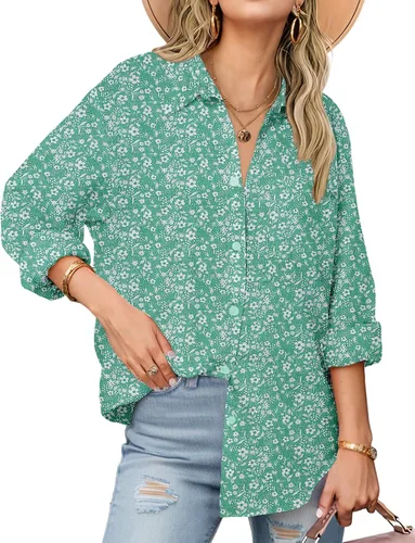 Miniatura 8 de Zeagoo - Blusas de lino con botones para mujer, de gasa, algodón, manga larga, blusas informales con cuello, corte holgado