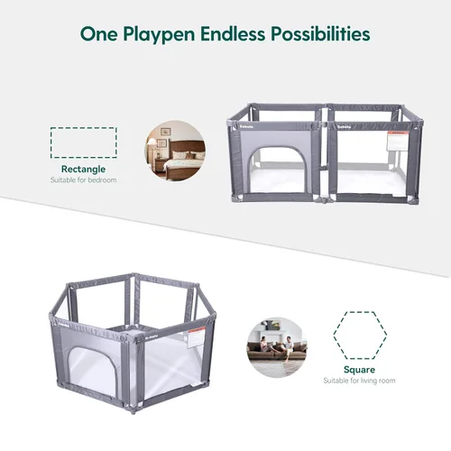 Miniatura 3 de Babelio Corralito Montable en Pared, Corralito Plegable para Bebés y Niños Pequeños - Forma y Área Ajustables, Corralito de 62 * 31" con Puerta