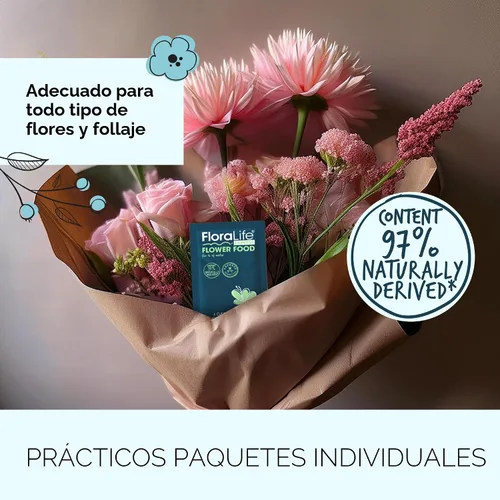 Miniatura 3 de FloraLife Comida para Flores Cortadas Frescas - Bolsita Multi-Nutriente y Solución de Hidratación - 25 Sobres