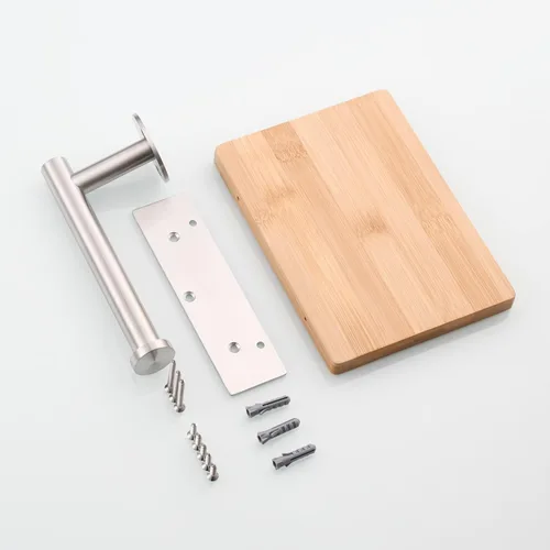 Miniatura 9 de Tecmolog Soporte de rollo de papel de acero inoxidable Soporte de pared para papel higiénico con estante de almacenamiento de madera, níquel Níquel