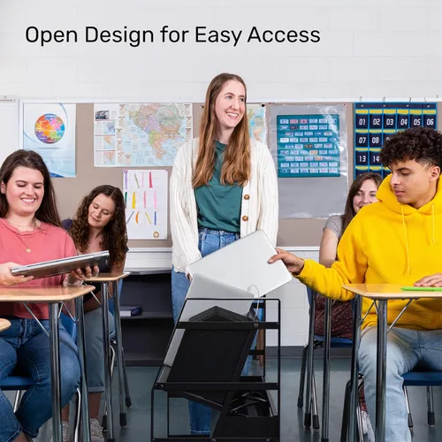 Miniatura 3 de Line Leader Estación de carga móvil para 16 dispositivos, carrito rodante de acero para laptops, tabletas y Chromebooks, diseño abierto