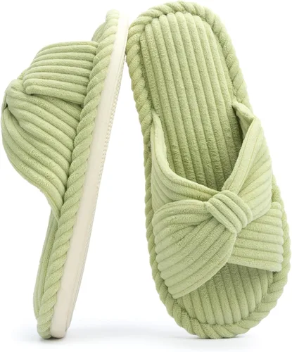 Miniatura 17 de Chantomoo Pantuflas para mujer, de espuma viscoelástica, para el hogar, dormitorio, baño, spa, puntera abierta, con lazo de pana, acogedoras