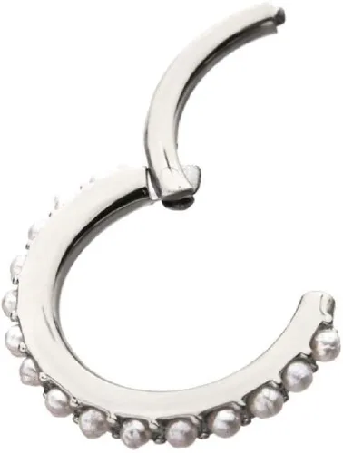 Miniatura 2 de Pierced Owl - 16G Stainless Steel Synthetic Pearl Lined Helix Cartilage Daith Septum Hinged Segment Ring