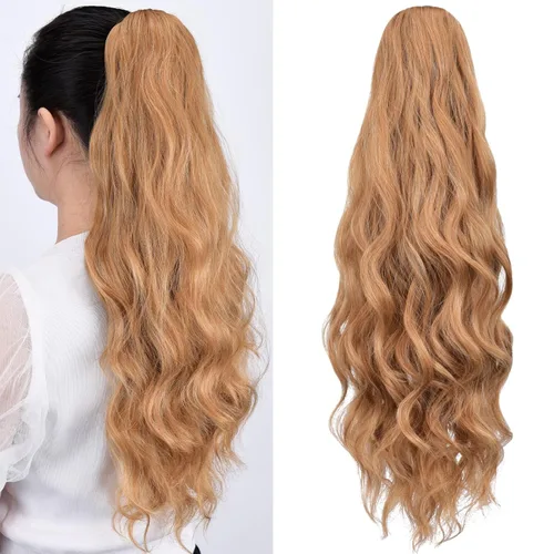 Miniatura 23 de Extensiones de cola de caballo, extensiones de cabello rizado con clip de garra de color marrón oscuro para mujer, peluca sintética de cola