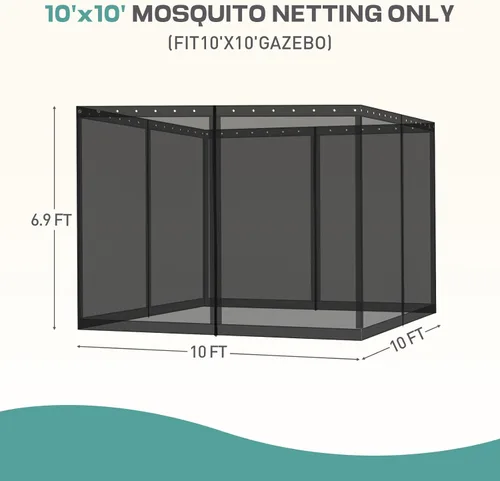 Miniatura 5 de Aoodor Mosquitera Universal para Gazebo de 10 x 10 pies, 4 Paneles Laterales de Repuesto con Cremalleras Dobles para Patio, Patio Trasero, Terraza