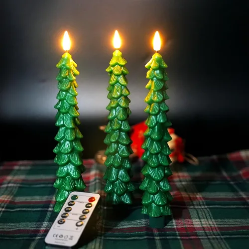 Miniatura 9 de FPOO Decoraciones de Navidad para interiores, 3 velas cerosas para árbol de Navidad con temporizador remoto, candelabros LED a batería para ventana