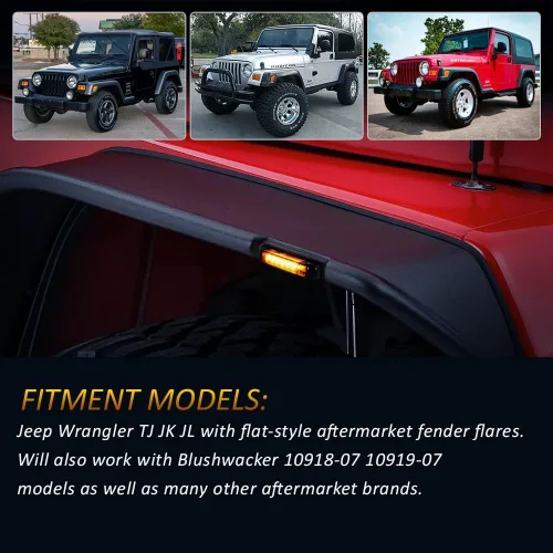 Miniatura 4 de D-Lumina Guardabarros Ensanchados Conjunto de Luz Marcadora Lateral Lente Ahumada Ámbar para Je-ep Wrangler TJ JK JL Guardabarros Ensanchados