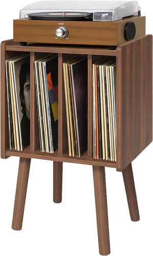 Miniatura 10 de Montex Soporte para tocadiscos, mesa de almacenamiento de discos de vinilo con 4 gabinetes, soporte giratorio moderno de mediados de siglo, mesa
