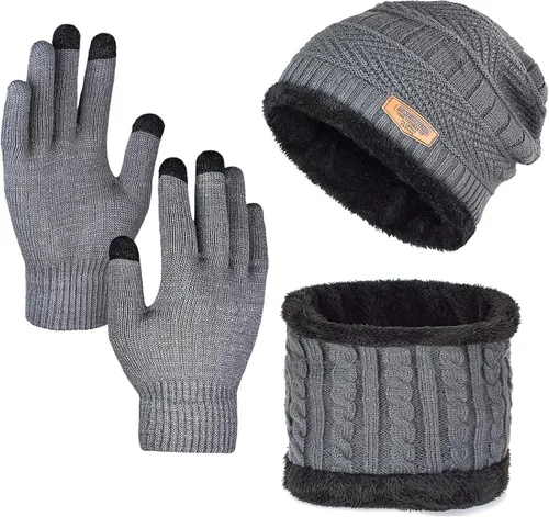 Miniatura 3 de Gorro de invierno para hombre, bufanda y guantes de pantalla táctil, forro polar, bufanda y guantes para hombre y mujer