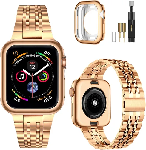 Miniatura 27 de MioHHR - Correa compatible con Apple Watch de 49 mm Ultra 3/2/1, correa de metal de acero inoxidable sólida para iWatch 49 mm Series Ultra 3/2/1