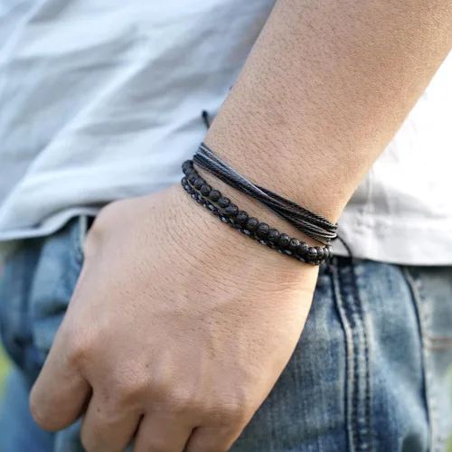 Miniatura 4 de Pulsera curativa hecha a mano con cuentas de piedra natural, regalo para hombres, pulsera de cuerda ajustable