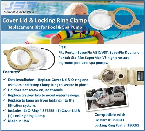 Miniatura 4 de JSP Manufacturing Kit de reemplazo de abrazadera de anillo de bloqueo de leva y rampa para cubierta de bomba de piscina SuperFlo VS y VST, SuperFlo