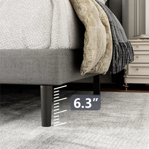 Miniatura 5 de Gruwans Estructuras de Cama Individual con Cabecera Wingback, Camas de Plataforma Tapizadas, No Necesita Somier, Soporte Resistente de Listones