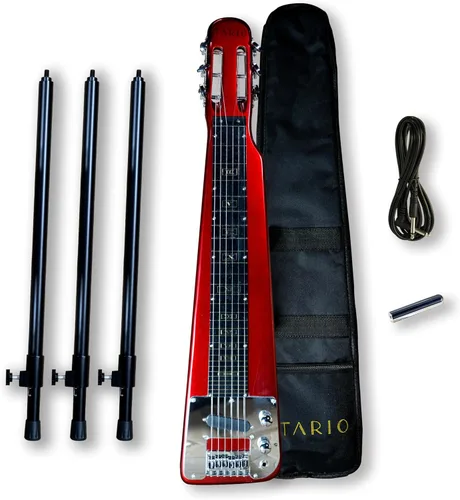 Miniatura 7 de TARIO Lap Steel Guitar 6 String Cabeza ranurada Stock Electric Slide Guitarras con bolsa de concierto (negro)