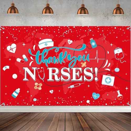 Decoración de telón de fondo con texto en inglés "Thank You Nurs", tela grande 2026, Día Nacional de la Enfermera, fondo de cabina de fotos para