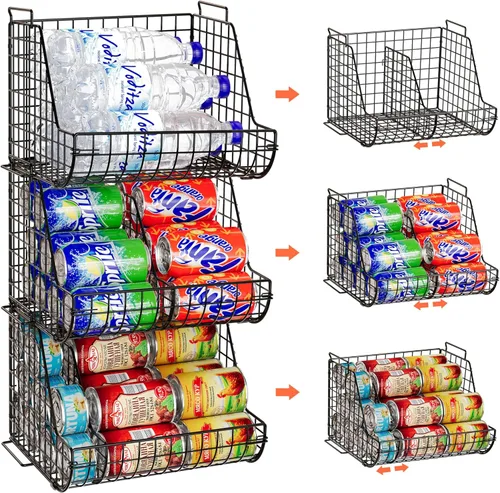 Miniatura 9 de Organizador apilable de latas de soda que almacena hasta 72 latas, paquete de 4 organizadores de almacenamiento de latas para estantes de despensa