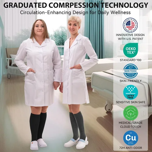 Miniatura 9 de NEWZILL Calcetines de compresión de cobre para mujeres y hombres, de 15-20 mmHg, algodón con control de olores, calcetines de vestir para negocios