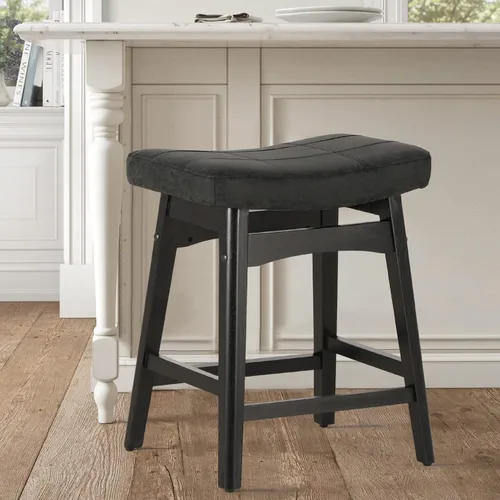 Miniatura 25 de Taburetes de bar PHI VILLA - Taburetes de bar con patas de madera maciza a la altura del mostrador con asiento de sillín tapizado, taburetes