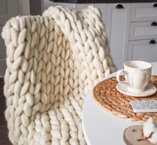 Miniatura 8 de Manta de Punto Grueso Tejida, Manta de Punto Hecha a Mano para Sofá, Cama, Regalo - Camello 40"x40