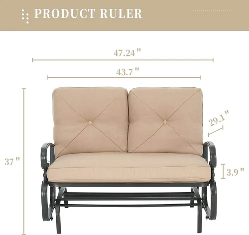 Miniatura 2 de SUNCROWN Silla mecedora al aire libre, silla mecedora de 2 asientos para patio, sofá biplaza con cojines, muebles de marco de acero, color marrón