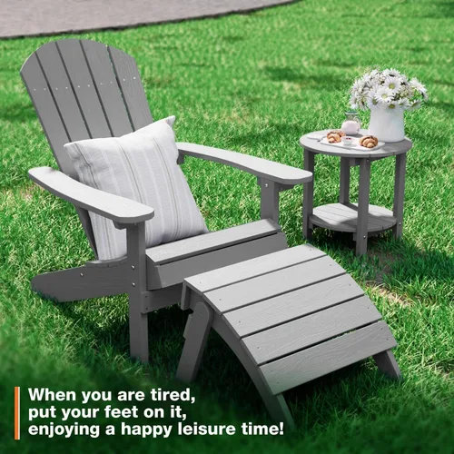 Miniatura 2 de YEFU Adirondack - Juego de 2 otomanas Adirondack, reposapiés de patio, reposapiés Adirondack plegable, resistente a la intemperie para silla Gris