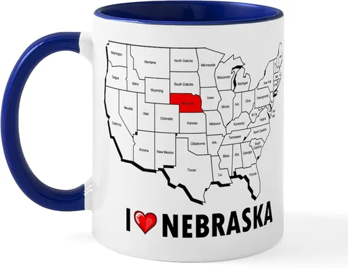 Miniatura 36 de CafePress I Love Nebraska Taza de café de cerámica de 11 oz (11.0 fl oz)