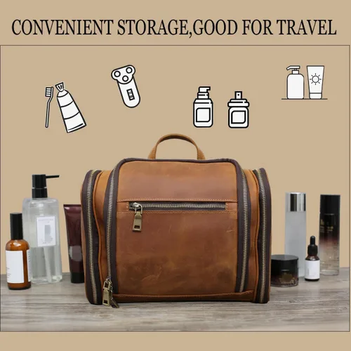 Miniatura 3 de Neceser colgante, bolsa personalizada de cuero genuino para hombre y mujer, organizador de viaje para artículos de tocador, regalo para el mejor