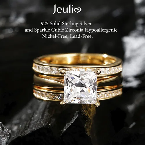 Miniatura 4 de Jeulia Anillo de compromiso con circonita cúbica grabada de 4.37 quilates para mujer, anillo de compromiso de plata de ley solitario de circonita