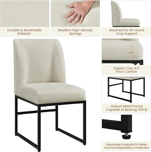 Miniatura 4 de Yaheetech Juego de 2 sillas de comedor tapizadas con respaldo medio acolchado y patas de metal para comedor, sala de estar, restaurante, diseño sin