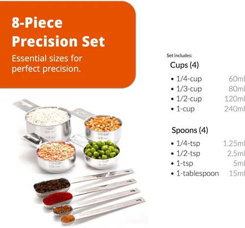 Miniatura 2 de Kit de medición de acero inoxidable 304 de alta calidad, 8 tazas y cucharas esenciales para uso diario, apilable y duradero