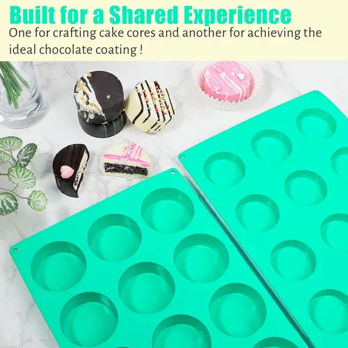 Miniatura 3 de Webake Juego de moldes para pasteles de 2 tamaños diferentes, moldes de silicona de 12 cavidades para postres cubiertos de chocolate, pastel plano