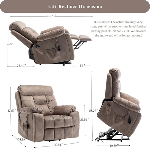 Miniatura 2 de JUUXO Silla reclinable Power Lift extra grande para personas mayores - Sillón reclinable extra ancho para hombre grande con calor y masajes