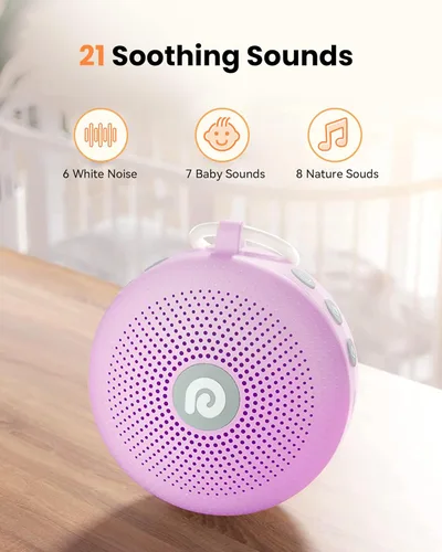 Miniatura 3 de Dreamegg Calmante de Sueño para Bebé - Máquina Portátil de Ruido Blanco Máquina de Sonido para Bebé, Cuenta con Batería Potente, 21 Sonidos Púrpura