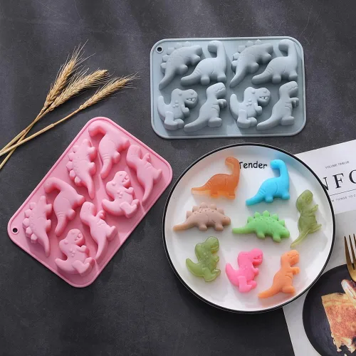 Miniatura 6 de Paquete de 2 moldes de silicona de dinosaurio 3D con temática de dinosaurio para hornear, herramienta de horneado para pastel de chocolate, postre