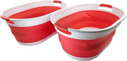Miniatura 11 de SAMMART Cesta plegable de plástico para lavandería de 39L (10.3 galones), tina de lavado plegable, fácil almacenamiento y ahorro desplegable