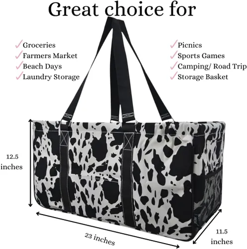 Miniatura 22 de NGIL Bolsa de comestibles reutilizable extra grande plegable de gran tamaño para comestibles, almacenamiento, picnic, playa, Bronco-negro occidental