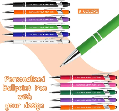 Miniatura 2 de Bolígrafo personalizado, 12 unidades, a granel, bolígrafo personalizado con logotipo de mensaje de nombre comercial grabado, lápiz digital de tinta