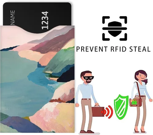 Miniatura 4 de Fundas de bloqueo RFID (10 fundas de bloqueo RFID, 5 diseños únicos) Juego de fundas de viaje con protección contra robo de identidad