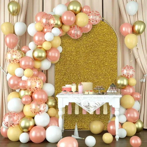 Miniatura 4 de AIBIIN Cubierta de arco de elastano dorado brillante de 6 pies, cubierta de arco de boda dorado champán de 2 lados metálico brillante para arco