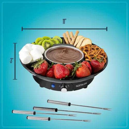 Miniatura 5 de Nostalgia Juego de fondue eléctrico para fiestas, olla de fusión de 10 onzas, 4 tenedores para asar y bandeja desmontable para servir, queso Negro