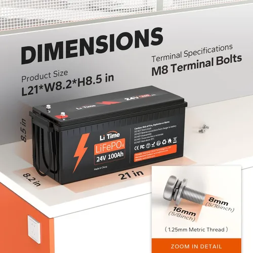 Miniatura 2 de Litime Batería de litio LiFePO4 de 24 V 100 Ah, 4000+ ciclos profundos, BMS integrado de 100 A para RV, motor de pesca por curricán, marino, solar