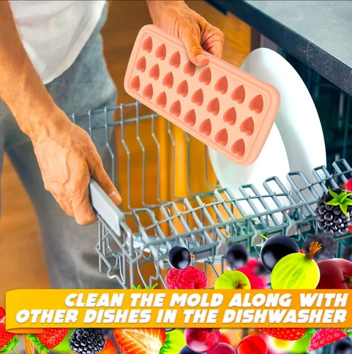 Miniatura 9 de Bandeja para cubitos de hielo con tapa – Molde de silicona de 24 cavidades para forma de corazón y dulces – Moldes flexibles, resistentes al calor e