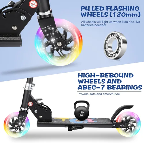 Miniatura 3 de Patinete para niños de 3 a 12 años – Patinete para niños con ruedas de luz LED y manubrio ajustable de 3 niveles, ligero y plegable de 2 ruedas