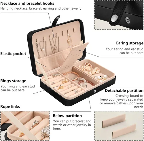 Miniatura 4 de Joyero organizador para mujeres y niñas, almacenamiento portátil de joyería para aretes, anillos, collares, pulseras, relojes, flores pequeñas