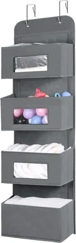 Miniatura 3 de MAX Houser Organizador para colgar sobre la puerta con 4 estantes y 2 ganchos de metal, organizador de almacenamiento de pared con 4 bolsillos sobre