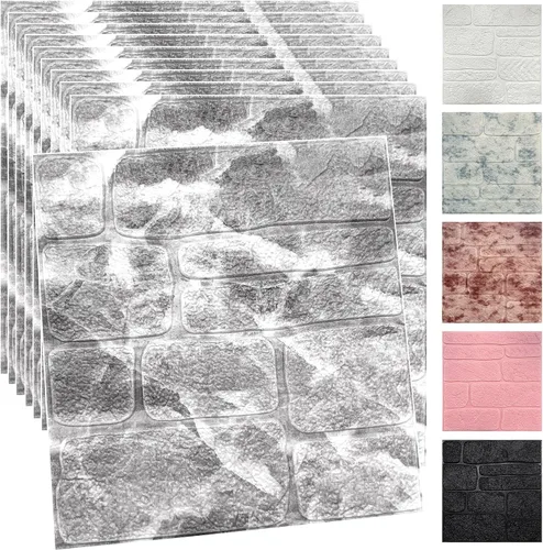 Miniatura 11 de 20PCS Paneles de Pared 3D de Espuma para Despegar y Pegar, Papel Tapiz de Ladrillo 3D para Despegar y Pegar, Panel de Pared de Piedra Falsa