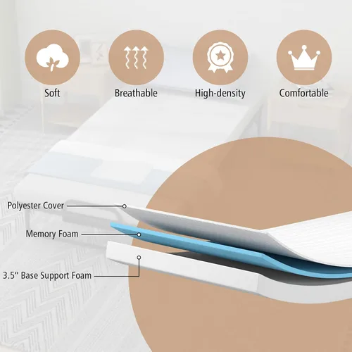 Miniatura 4 de GOFLAME Cama plegable con colchón de espuma viscoelástica, cama de invitados de tamaño individual con marco de metal resistente, cama plegable